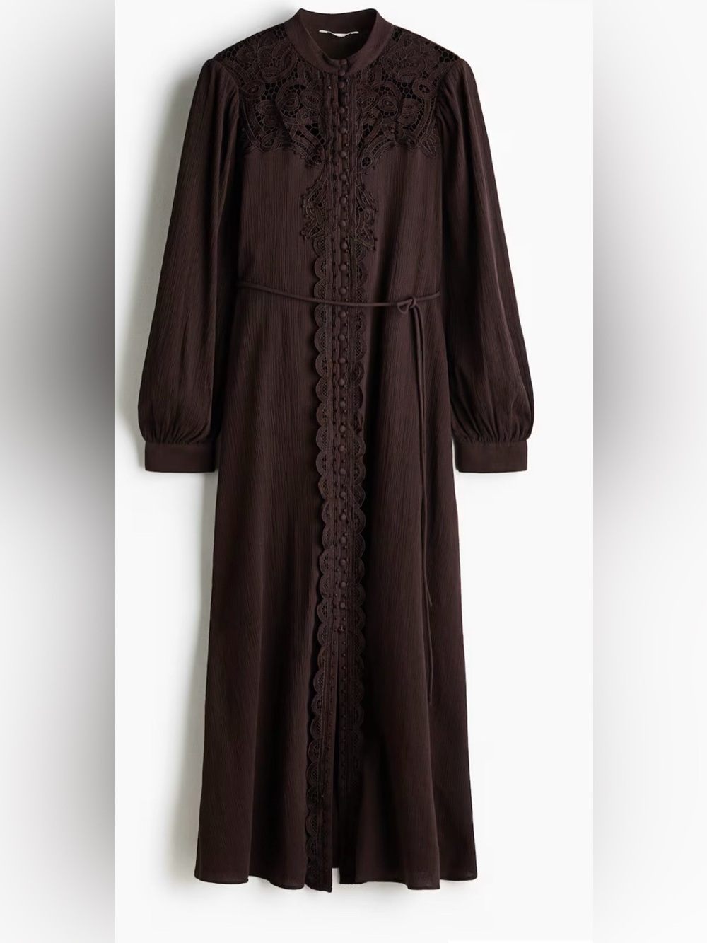 H&M Chocolate Brown Lace-Trim Maxi Dress